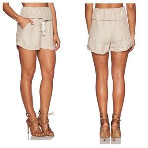 FREE PEOPLE | Relaxed Foldover Tie Front Linen Shorts in Straw Tan Women’s XS